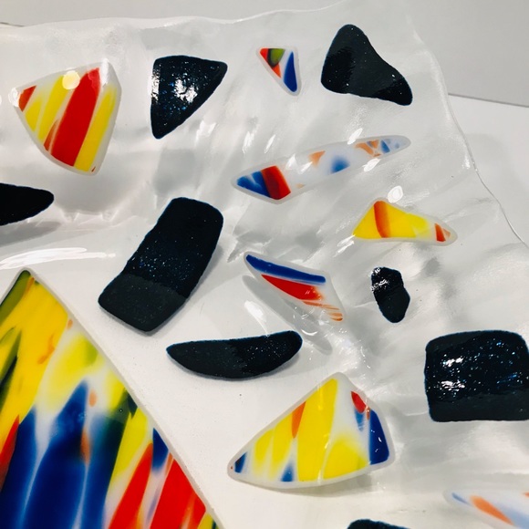 Vintage Fused Glass Multicolour Art Glass One of the Kind Decorative Dish Modern - Picture 3 of 9